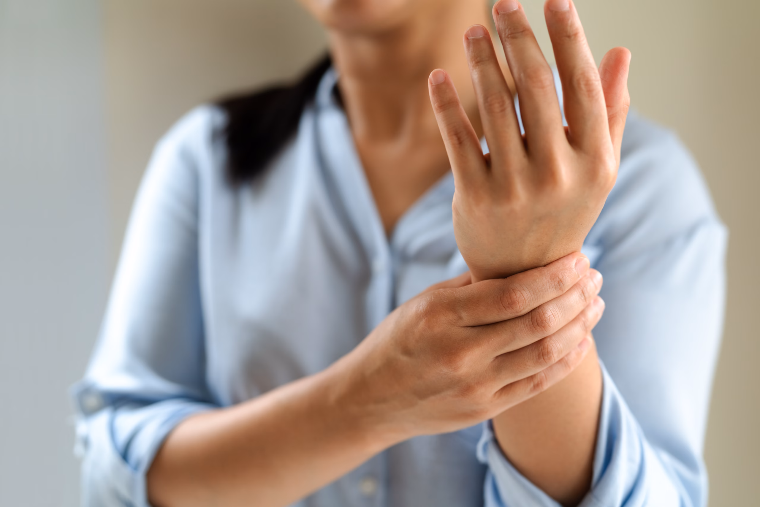 woman wrist arm pain long working. office syndrome healthcare an